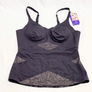 Honeylove Liftwear Cami 1X Vamp Black Built-in Wireless Bra Shaping Tank Top NEW